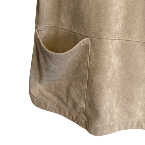 JJill Tan Faux Suede Soft Neutral Cottagecore Peasant Pocket Top Size Small - Picture 7 of 15